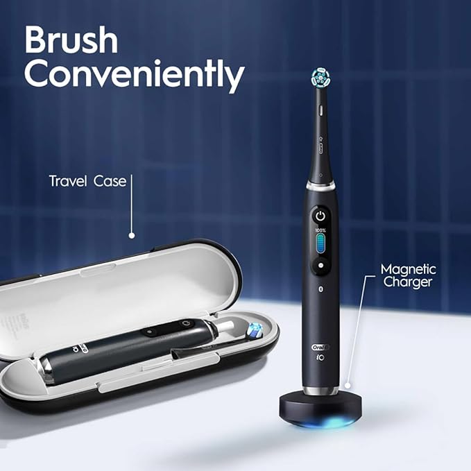 Oral-B iO9 Ultimate Electric Toothbrush, 7 Smart Modes, Pressure Sensor, Interactive Display & AI Personalization, 3hr Quick Charge, 2 Year Warranty by Oral B, IPX7, refill holder,Adult,Black
