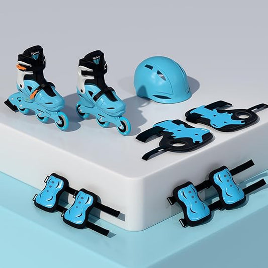 Lifelong Inline Skates for Kids - Roller Skate Shoes-3 Wheels Inline Skates-Skating Shoes for Boys & Girls with Safety Kit- Skate Scooter- Liner Skates-1 Pair of Skates, Blue, S (17.5-20 cm) (ASL)