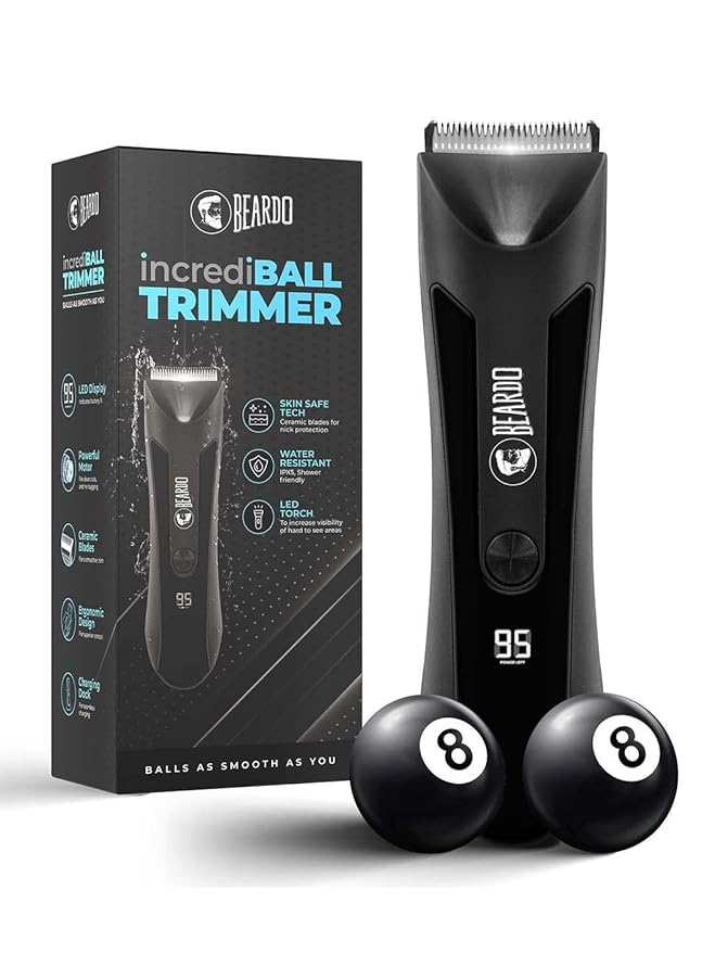 Beardo incrediBALL Trimmer for Men | Ball Trimmer for Men with Skin Safe Tech | No Nicks with Ceramic Blades | Shower friendly IPX5 Water resistant | LED display, LED torch, Dock | Use as per directions |