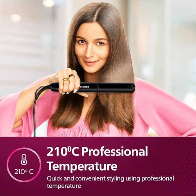 Philips India's No.1 Hair Styling Brand Selfie Hair Straightener, Minimized Heat Damage,SilkPro Care, Ceramic Plates,Smooth Shiny Straight Hair, 210°C Temp, Salon like Result | For Indian Hair, HP8302