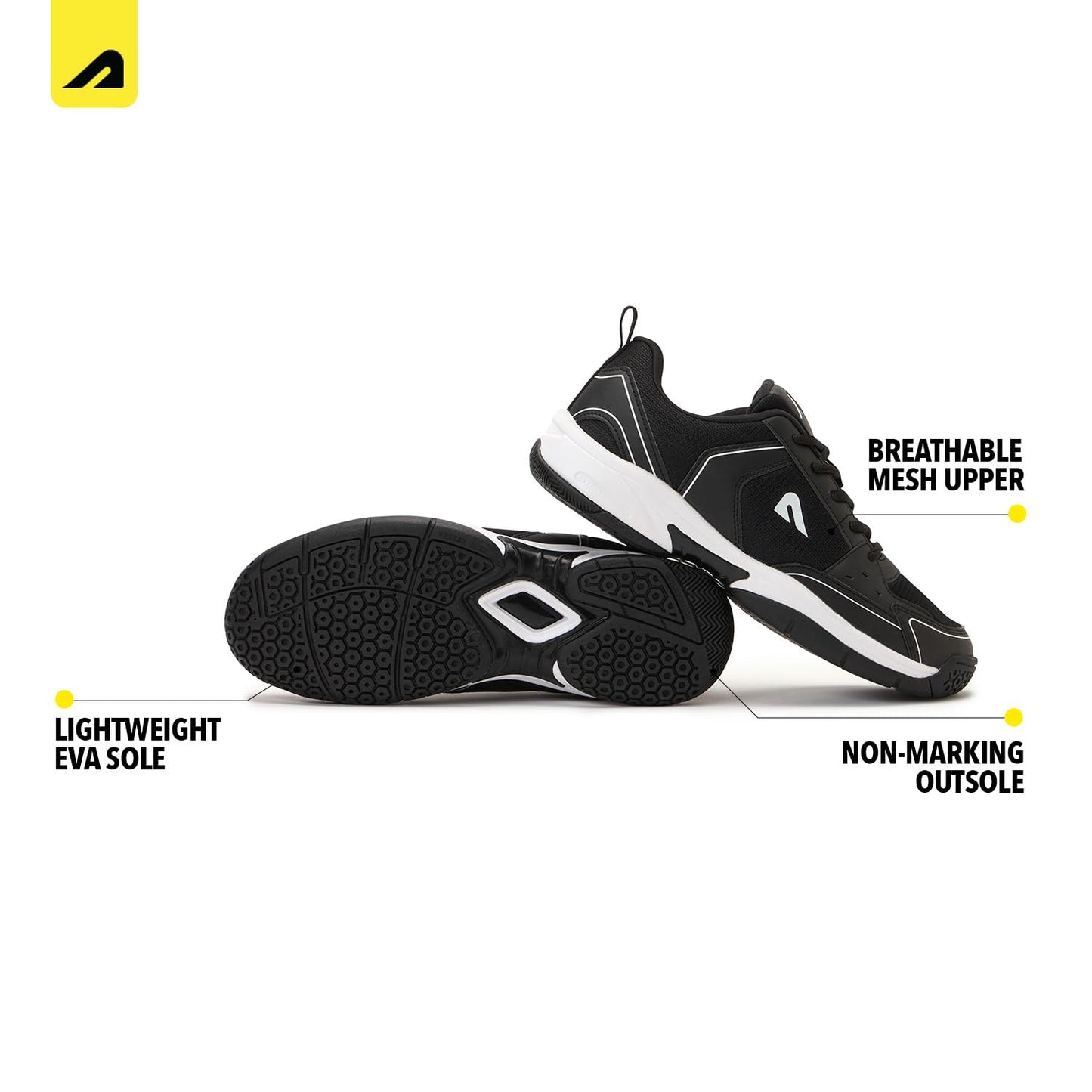 Boldfit Badminton Shoes for Man Lightweight Non Marking Shoes for Badminton Breathable Anti Skid Shoe for Man Shuttle Non Marking Indoor Shoe for Pickleball, Tennis, Padel, Black White (ASL)