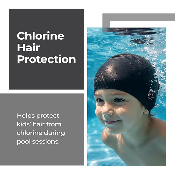 Lifelong Kids Swimming Cap | Silicone, Black, Unisex, No Hair Pulling, Waterproof, Chlorine-Resistant (ASL)