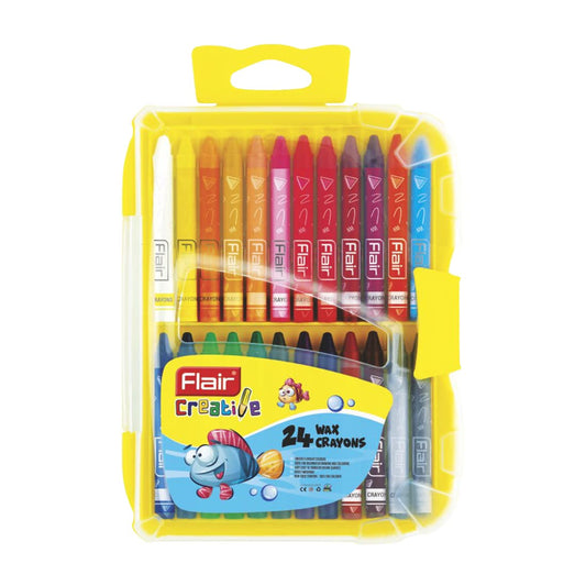 FLAIR Creative Series 24 Shades Wax Crayons | Easily Washable Smooth & Bright Crayons | Triangular Shape For Easy Grip | Non-Toxic & Safe For Childrens