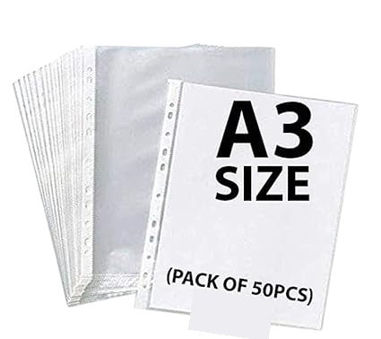 A3 Size Sheet Protector(Pack of 1 ) 50 sheets Document Sleeves/Document Organizer/File Leaf (Specially for Architecture Size documents and Paintings)