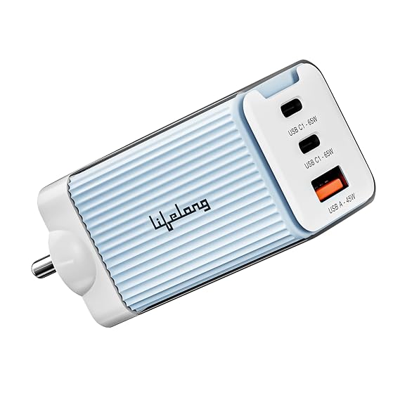 Lifelong Electronics 65W Super Fast GaN Charger PD Technology | 1 USB A + 2 Type C Ports | iPhone 17/16/15/14 (Including Pro Max), Android, Samsung | Laptops - MacBook, Dell, HP, Lenovo, Acer, ASUS (SD)