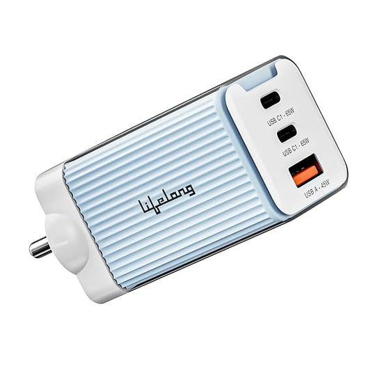 Lifelong Electronics 65W Super Fast GaN Charger PD Technology | 1 USB A + 2 Type C Ports | iPhone 17/16/15/14 (Including Pro Max), Android, Samsung | Laptops - MacBook, Dell, HP, Lenovo, Acer, ASUS (SD)