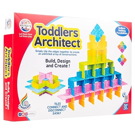 RATNA'S Toddlers Architect Building Set to Construct Different Models & Designs with 60 Colourful Tiles for Kids 3+ Years