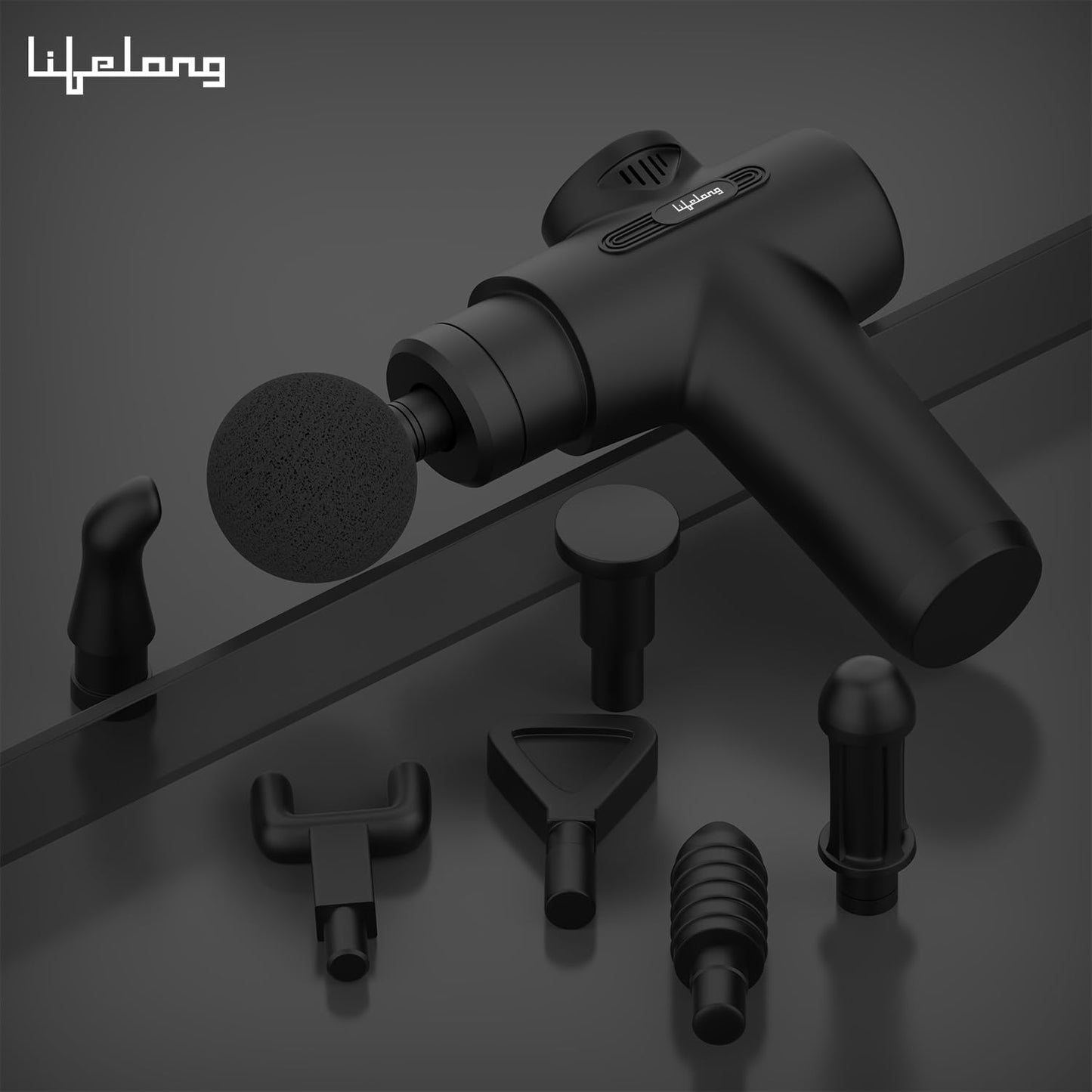 Lifelong LLGM109 Percussion Massage Gun for Pain Relief, Deep Tissue, 6 Speeds & 7 Massage Heads, Cordless, Quiet Operation for Neck, Shoulders, Back, Arms, Legs & Feet (Black)