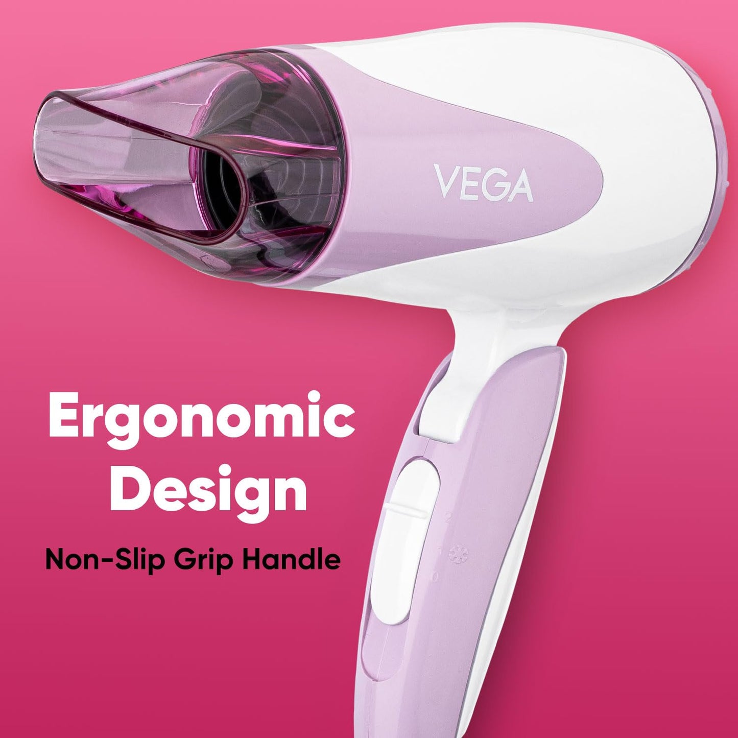 VEGA Blooming Air Foldable 1000-1200 Watts Hair Dryer for Women with Flexible Heat Setting & Detachable Nozzle,Automatic Overheat Cutout,Compact Quick Dry Blow Dryer
