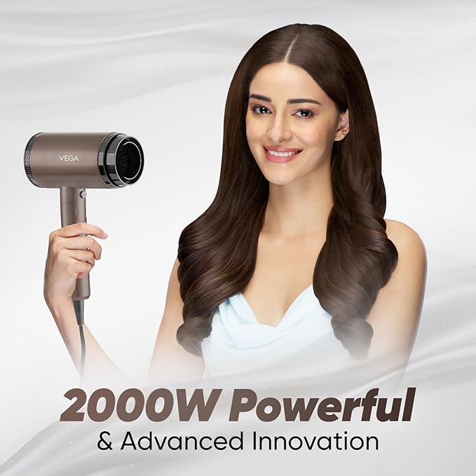 Vega Dry-Up 2000 Watts Hair Dryer For Men & Women with 3 Heat & 1 Speed Setting & Cool Shot Button, Blow Dryer, Foldable Hair Dryer with Over Heat Cut-Out, Blow Dry Effortless Hair Style, (VHDH-36)