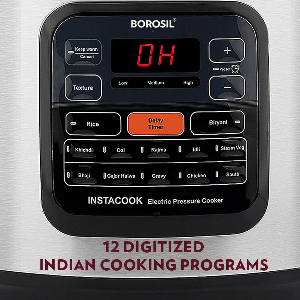 Borosil InstaCook 6L Electric Rice Cooker | Keep Warm Feature with Indicator Display, Anti Skid Rubber Feet | Cook & Boil Noodles, Rice, Upma, Idli | 2 Years Warranty