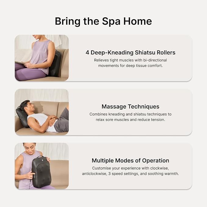 CULT Deep Cure Pro Back Massager, 4 Deep Kneading Shiatsu Rollers For Back And Waist Pain Relief, Corded Electric Massager (SD)
