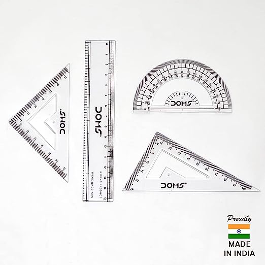 DOMS Skoolmate Mathematical Drawing Instrumet Set | 15 cm Scale | Protractor | Set Square 45° | Set Square 60°