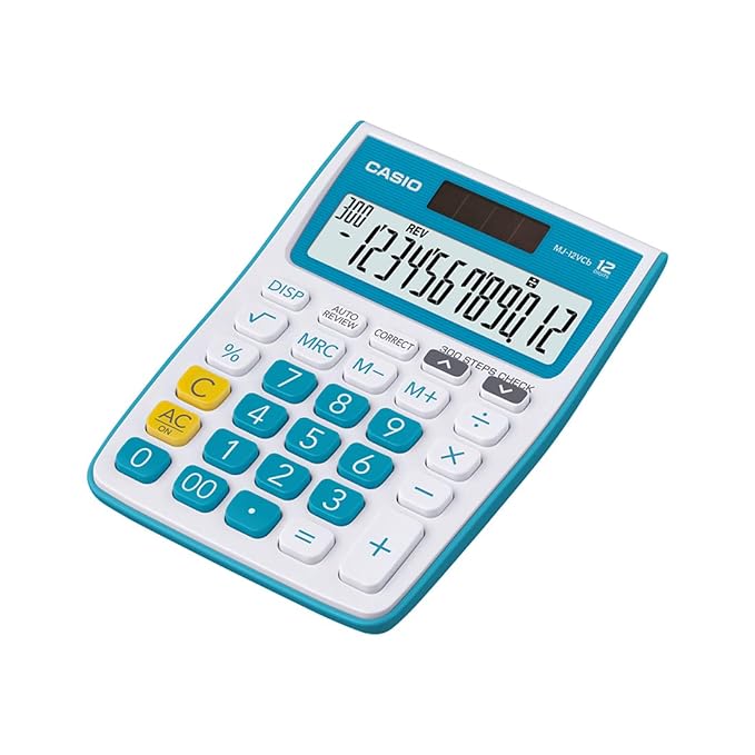 Casio Colourful Check & Correct MJ-12VCB 300 Steps Check and Correct Desktop Calculator with Bigger Screen/Keys (12 Digit), Black