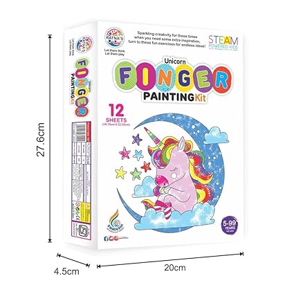 RATNA'S Unicorn Finger Painting Kit Non Toxic Colours with Plastic Fingers & Printed Sheets for Mess Free Exprience for Kids and Toddlers