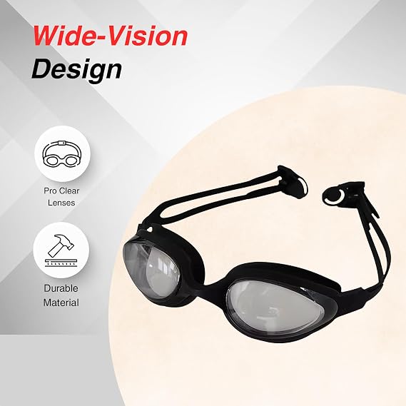 Amazon Brand - Symactive Polypropylene Big Frame Competition Swim Goggles with Protective Case | Pro Clear Lens | Wide-Vision Swimming Goggles with UV & Fog Resistant | for Unisex, Adult (ASL)