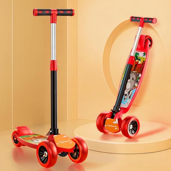 Lifelong Kick Scooter with Adjustable Height - Foldable - Skate for Kids with PVC Wheel - Max User weight-50 kg, Red & Black, 6 Months Manufacturer's Warranty (ASL)