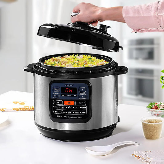 Borosil InstaCook 6L Electric Rice Cooker | Keep Warm Feature with Indicator Display, Anti Skid Rubber Feet | Cook & Boil Noodles, Rice, Upma, Idli | 2 Years Warranty