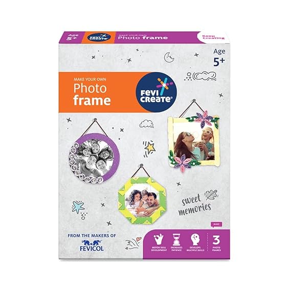 PIDILITE Photo Frame Art & Craft Kit | Make 3 Photo Frames with Origami, Quilling, Craft & more | Boost Child's Creativity | By Fevicol | Gift for Boys & Girls Age 5+ years | Return Gift