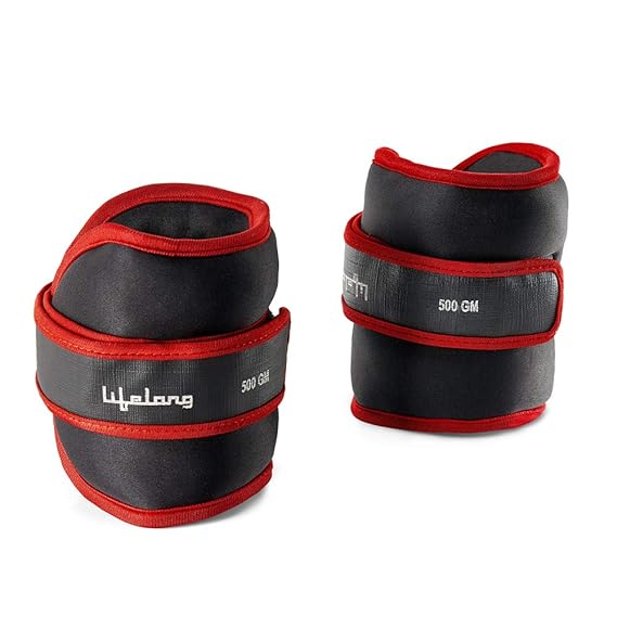 Lifelong PVC Hex Dumbbells Pack of 2 (5kg*2) Black Color & Lifelong Adjustable Ankle Weight for Running, Jogging, Cycling, Sand Filled, for Both Men and Women, 0.5 Kg and 1 Kg (Pair)  (ASL)