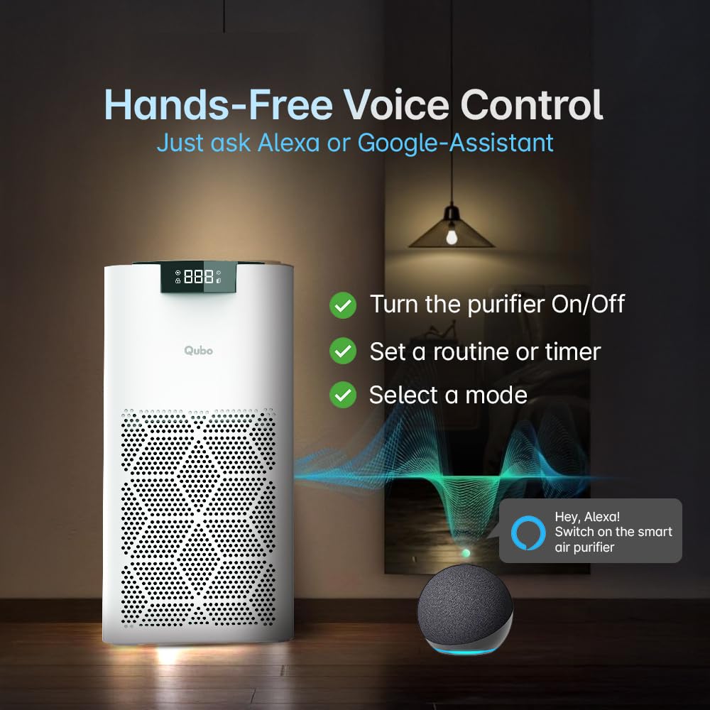 Qubo Smart Air Purifier Q500 for Home by Hero Group | Q500 Sq Ft | 99.99% Allergen Removal | True HEPA13 | 9000 Hrs Filter Life | App & Voice Control | Energy Saving | Ultra-Quiet BLDC Motor (White)