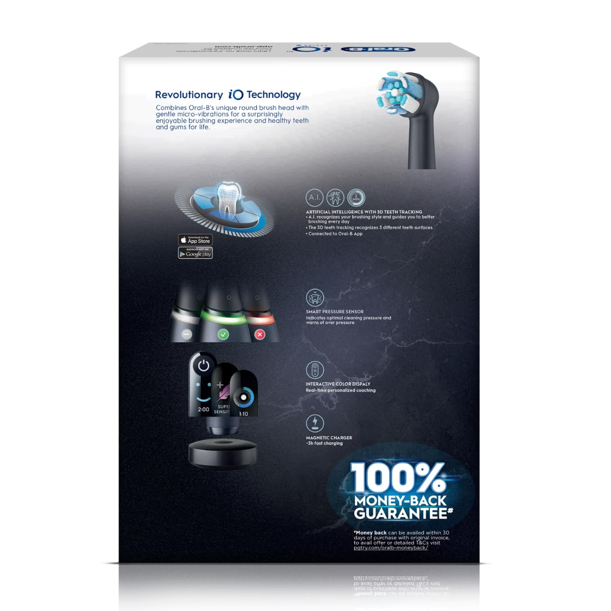 Oral-B iO9 Ultimate Electric Toothbrush, 7 Smart Modes, Pressure Sensor, Interactive Display & AI Personalization, 3hr Quick Charge, 2 Year Warranty by Oral B, IPX7, refill holder,Adult,Black