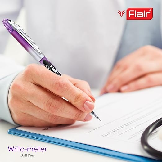 FLAIR Writometer 0.6mm Ball Pen Box Pack | Our Longest Writing Pens | Writes Upto 10,000 Meters | Smooth Ink Flow System Ensures Smooth & Comfortable Writing Experience | Blue Ink, Pack of 1 pen