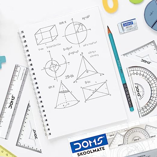 DOMS Skoolmate Mathematical Drawing Instrumet Set | 15 cm Scale | Protractor | Set Square 45° | Set Square 60°