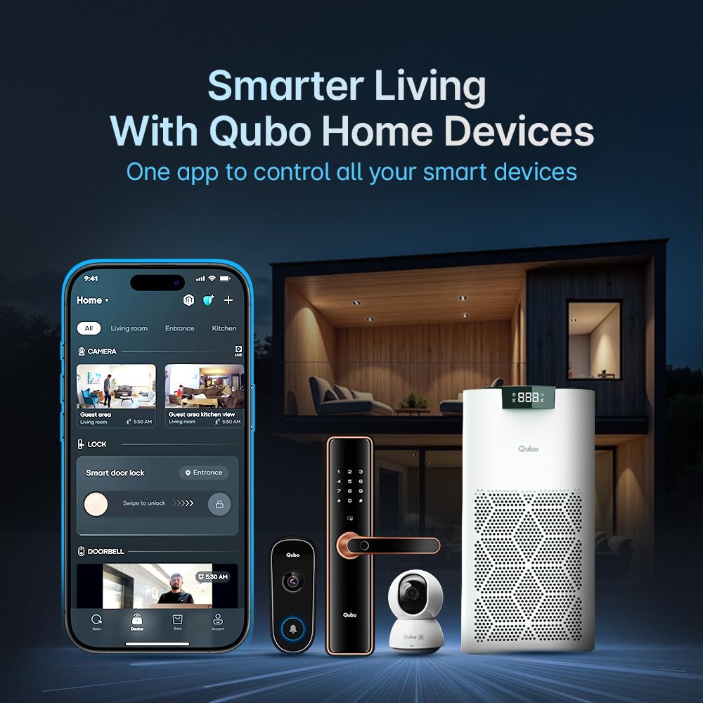Qubo Smart Air Purifier Q500 for Home by Hero Group | Q500 Sq Ft | 99.99% Allergen Removal | True HEPA13 | 9000 Hrs Filter Life | App & Voice Control | Energy Saving | Ultra-Quiet BLDC Motor (White)