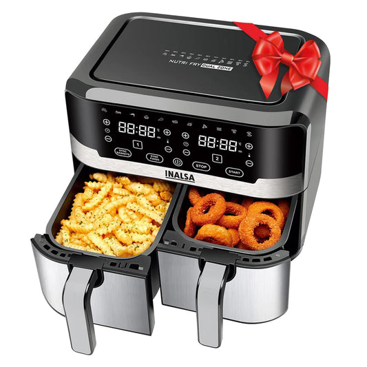 INALSA Air Fryer 10 L with Dual Basket 5L & 5L|Separate Basket for Veg & Non Veg Food|2100 W|Sync Basket Feature |11 Preset Prog |Touch Control & Digital Display|2 Year Warranty NutriFry DualZone