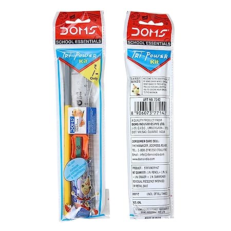 Doms School Essentials Tri Power Pencil Kit | For Dark & Neat Writing | Perfect Value Pack | Kit For School Essentials | Includes 2 Pencil & 2 Eraser