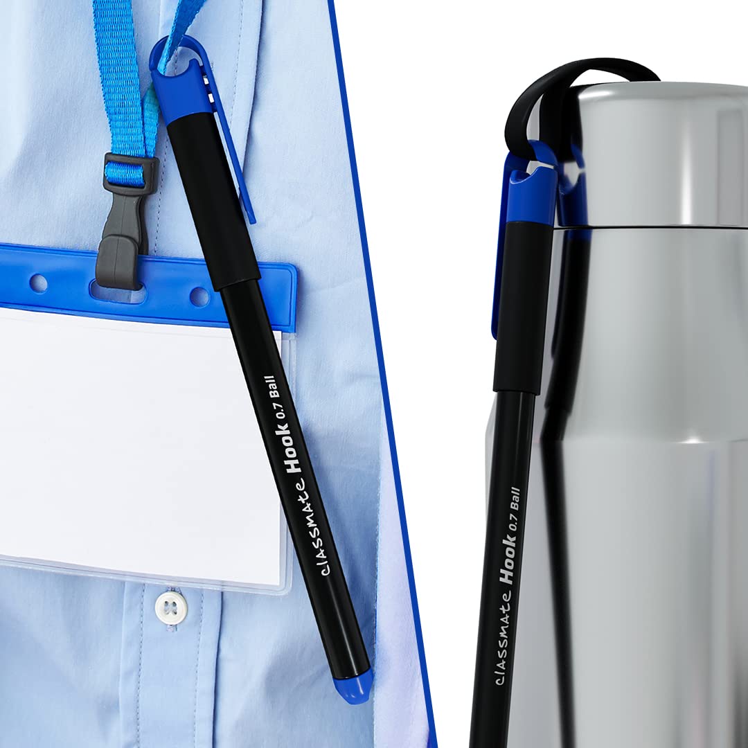 Classmate Hook- Blue And Black Ball Pens (Pack of 10)|Smooth & Fast Writing Ball Pens|Unique Griper for Writing Comfort|Attractive Body Design for Boys & Girls|School & Office Stationery