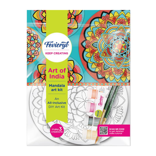 Fevicryl DIY Art of India Mandala Art | Acrylic Paints - 12 Shades| Set of 2 Round Brushes | Pre-Designed MDF Board | for Artists, Students, Children | Best Gift for Children Above 10 Years