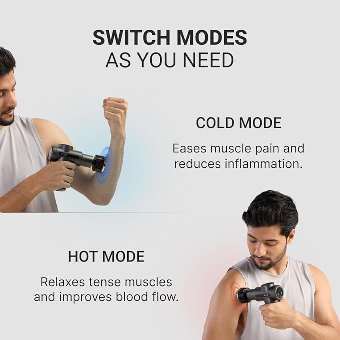 Cult Impact Edge Deep tissue massage gun, Dual Hot and Cold therapy head, 3000mAh battery, 6-speed intensity, Silicone round head, Full body gun massager machine
