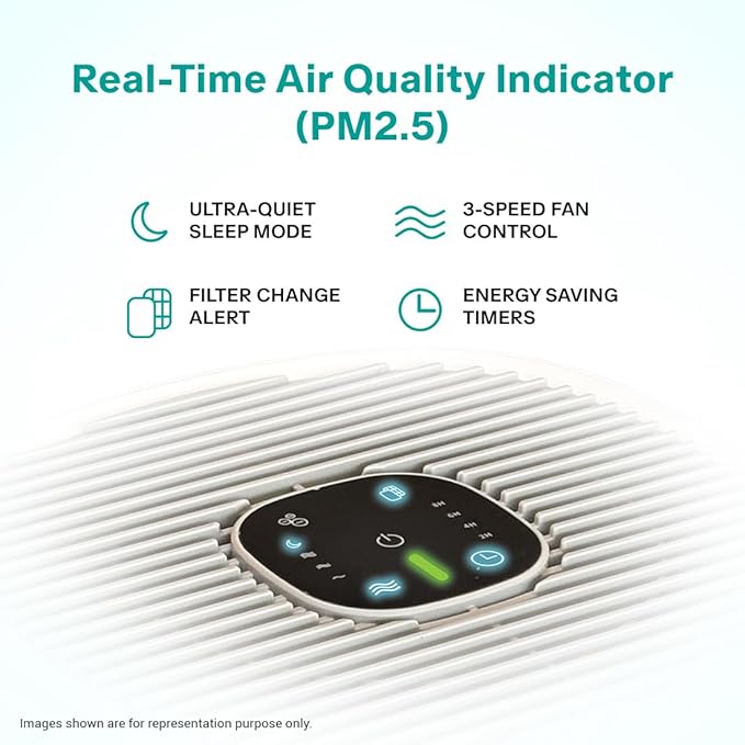 Eureka Forbes 270 Air Purifier for Home |True HEPA H13 Filter & Real-time AQI Indicator |1.5-2 Yrs Filter Life* | Removes 99.97% PM2.5, Dust, Allergens, Bacteria & Pollen| Covers up to 365 Sq.Ft