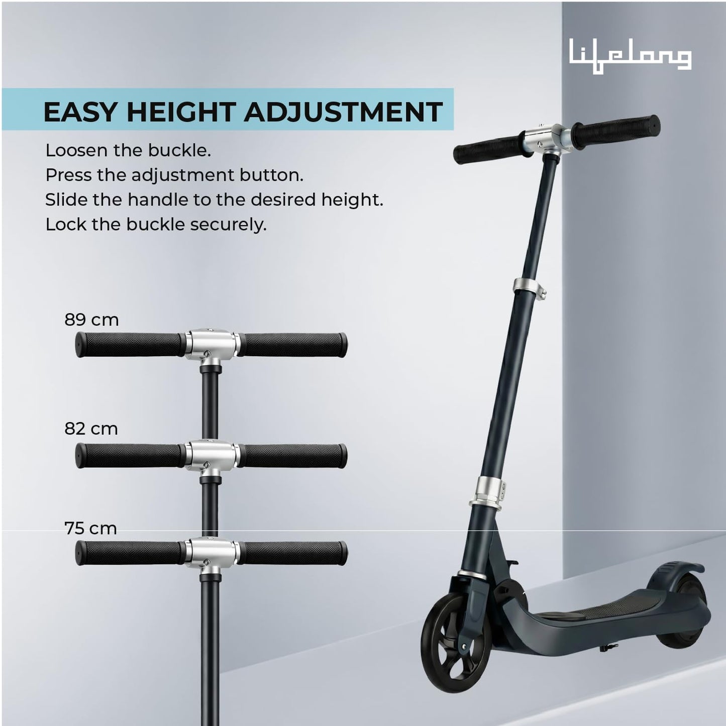 Lifelong Kids Electric Scooter for 6-12 Years Age | with Rechargeable Battery, Adjustable Handle Height & Foldable Design | Safe Kids Scooter with Anti-Slip Deck  (ASL)