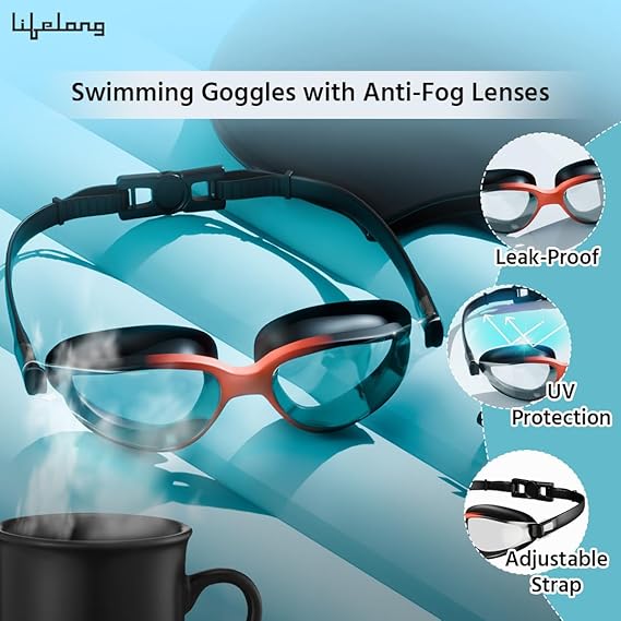 Lifelong Silicone Swimming Combo Kit | Waterproof Swim Cap with Earplugs & Nose Clip | Anti-Fog Swim Goggles | Comfortable Fit Swimming Accessories (ASL)
