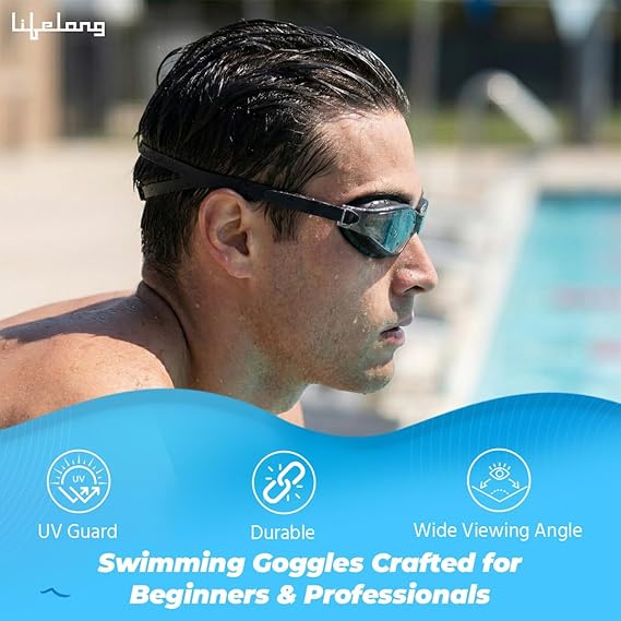 Lifelong Swimming Goggles for Men & Women | Swim Goggles for Adults with Adjustable Strap | UV Protection & Anti-Fog Swimming Glasses | Silicone Swim (ASL)