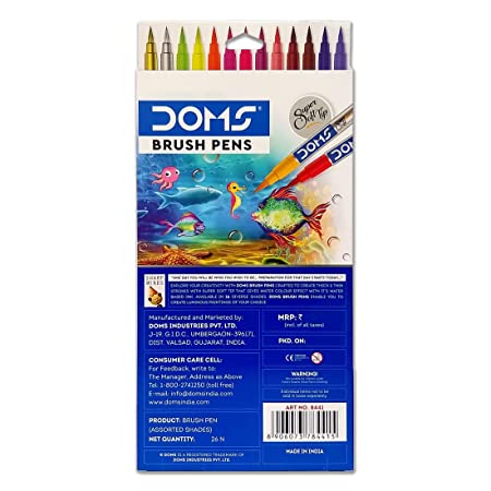 Doms Non-Toxic Multicolor 26 Shades Brush Pens Set | Super Soft Fine Tip Brush Pens | Diverse 26 Shades | Water Based Ink | Includes Gold & Silver Shades