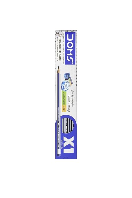 DOMS X1 Xtra Super Dark Pencils Box Pack|Hexagonal Shape For Easy Holding&Comfort|Free Eraser|Scale&Pencil Cap Inside|Dark&Neat Handwriting|Pack Of 10 Pencils