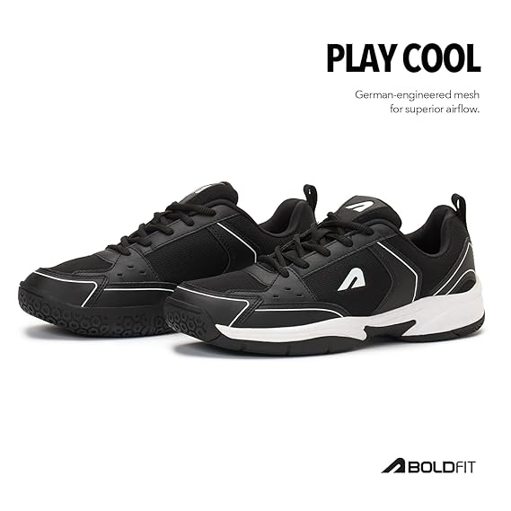 Boldfit Badminton Shoes for Man Lightweight Non Marking Shoes for Badminton Breathable Anti Skid Shoe for Man Shuttle Non Marking Indoor Shoe for Pickleball, Tennis, Padel, Black White   (ASL)