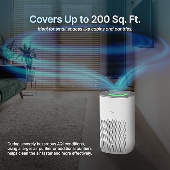 Qubo Smart Air Purifier Q200 for Home by Hero Group | Upto 200 Sq Ft | 99.99% Allergen Removal | HEPA H13 | 9000 Hrs Filter Life | App & Voice Control | Energy Saving | Ultra-Quiet BLDC Motor