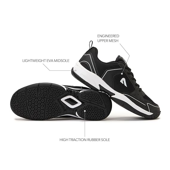 Boldfit Badminton Shoes for Man Lightweight Non Marking Shoes for Badminton Breathable Anti Skid Shoe for Man Shuttle Non Marking Indoor Shoe for Pickleball, Tennis, Padel, Black White   (ASL)