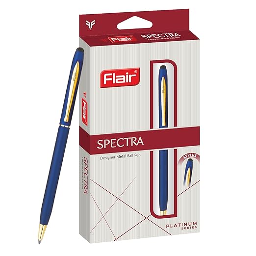 FLAIR Platinum Series Spectra Designer Metal Ball Pen Box Pack | Matte Finish With Shiny Gold Trims | Swiss Tip Technology With Twist Mechanism | Durable, Refillable Pen | Blue Ink, Pack of 1