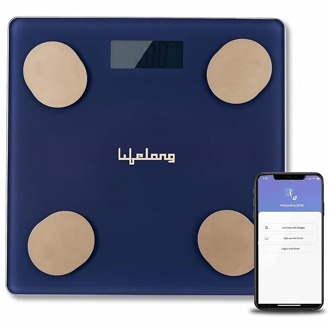 Lifelong Smart Weighing Scale with BMI & 18 Measurement Functions with Lifelong Smart Home App-Bluetooth Sensor Technology | Electronic Weight Machine | Battery Included