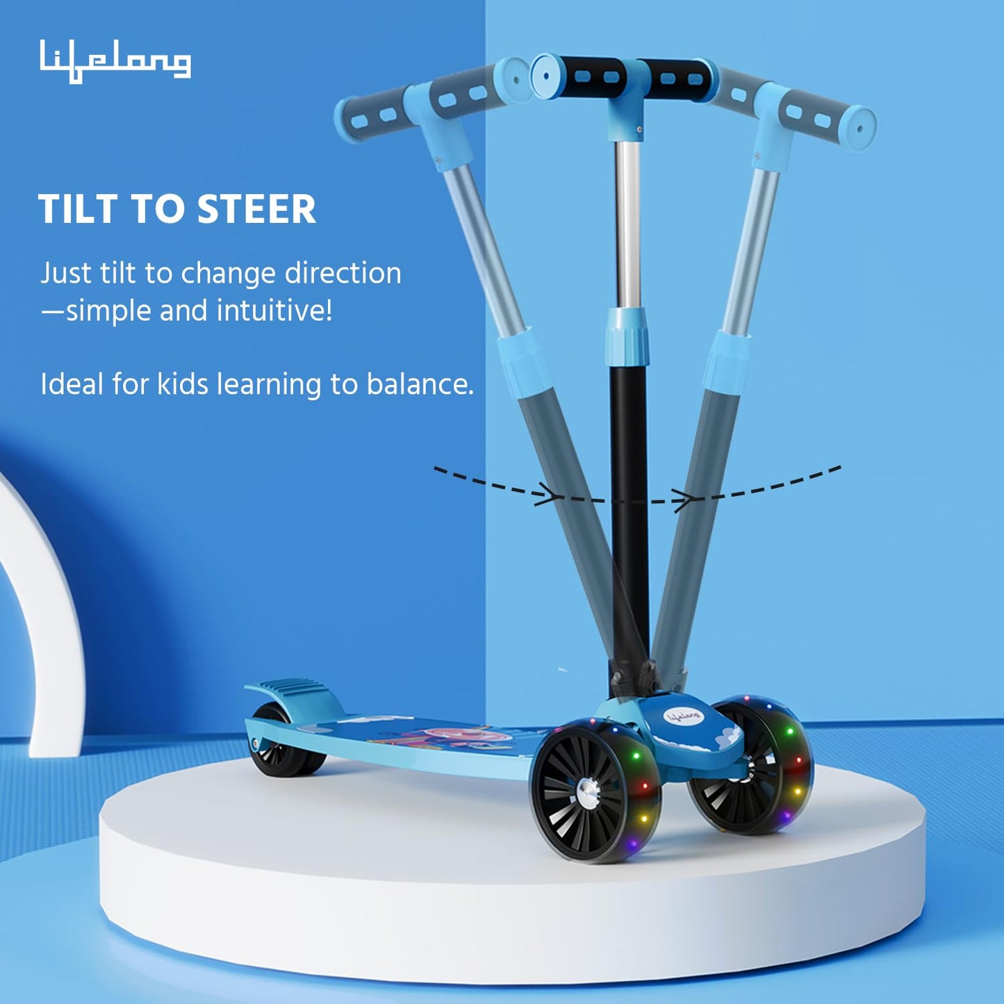 Lifelong Foldable Kids Kick Scooter with LED Wheels & Adjustable Height - Capacity 50kg- for Baby 3+ Year Old boy & Girl - Skate, Blue (ASL)