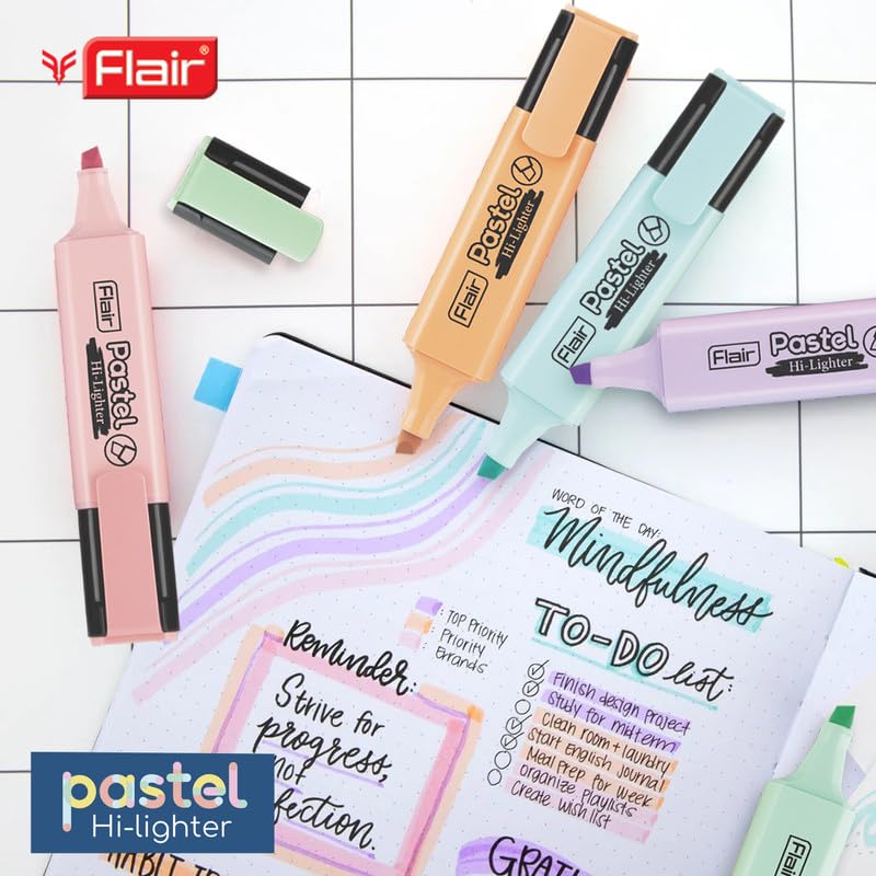 FLAIR Pastel 5 Shades Hi-lighter Pouch Pack | Flexible Line Width | Quick Drying & Smudge Proof Pastel Ink | Non-Toxic Ink, Safe For Childrens | 5 Smoothing Colors, Pack of 1