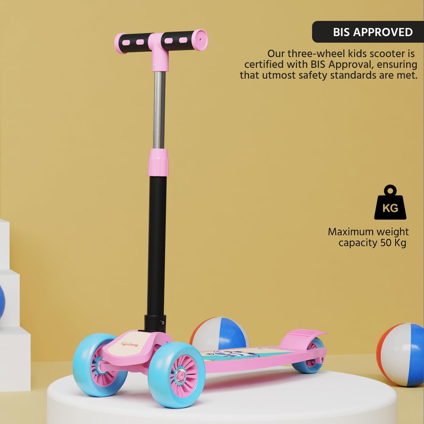 Lifelong LLKS03 Foldable Kick Skating Cycle| Skate Scooter for Kids(Max User Weight: 50Kg) Kids Scooter (ASL)