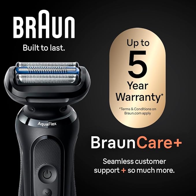 Braun Series 5 Electric Shaver, Senso Flex Technology, Auto Sense for Sensitive Skin, Wet or Dry Use, 100% Waterproof, Li-Ion Battery, 50 Min Runtime, 5 Min Quick Charge, German Engineering, Shaver 52