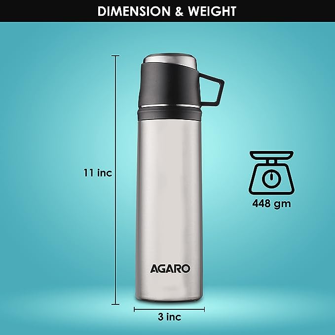 AGARO Supreme Vacuum Flask 800ml Steel Finish